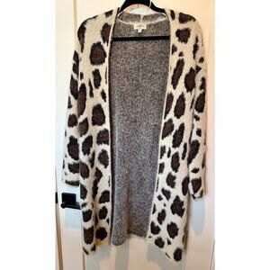 Umgee Womens Fuzzy Animal 
Leopard Print Open Front Cardigan Sweater  Sz L